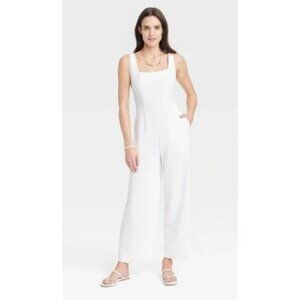 NWT a new day White Maxi Length Jumpsuit, Straight Leg Square Neck, Size XXL